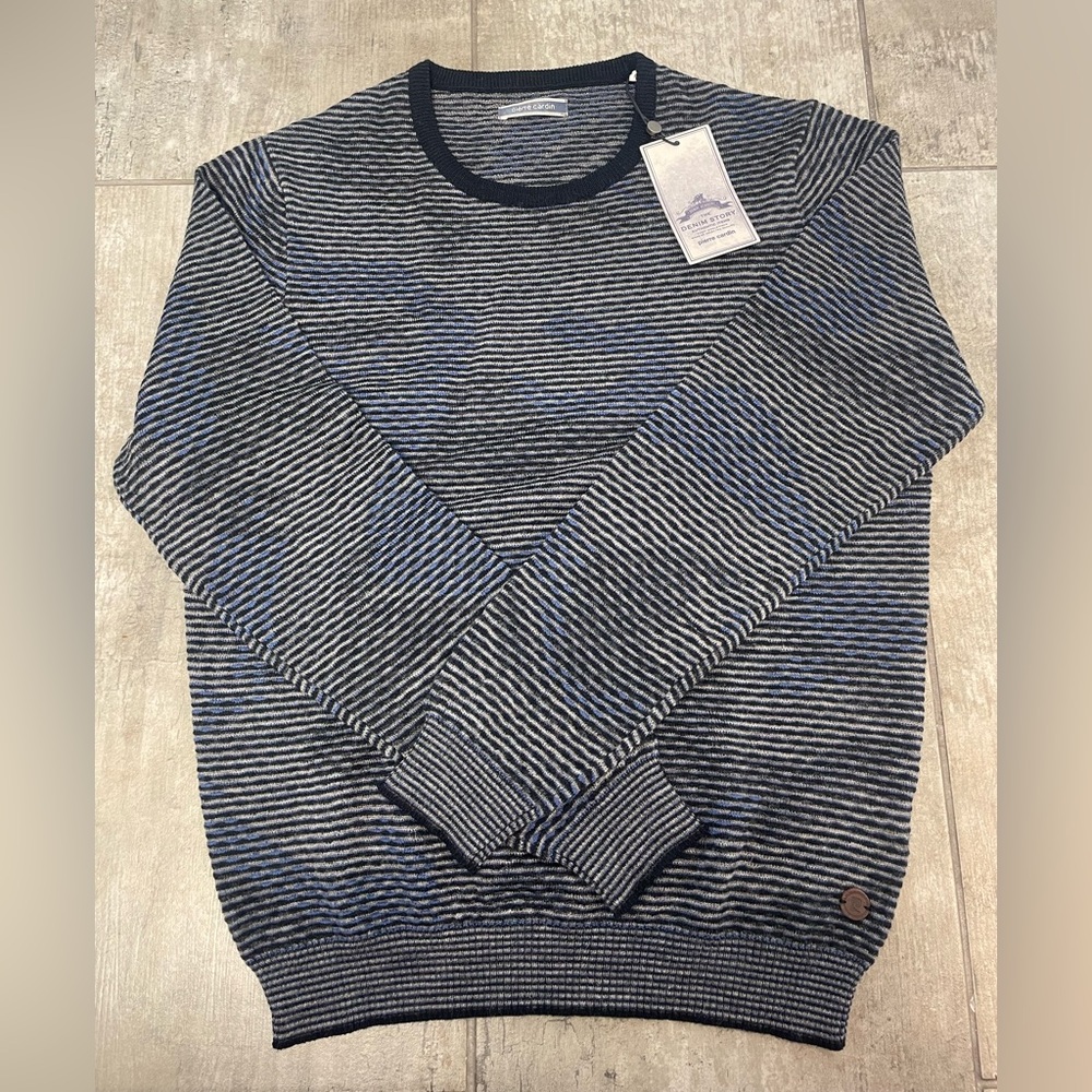 Pierre Cardin Men’s Striped Black and Blue Sweater